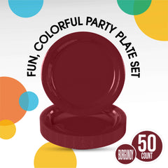 9 In. Burgundy Paper Plates - 50 Ct.