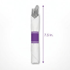 Premium Purple Rolled Cutlery Set with Guest Towel - 10 pack
