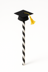 Graduation Cap Straws - Black & White Striped Paper Accessories, 12-Pack