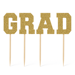Gold Glitter GRAD Cupcake Picks