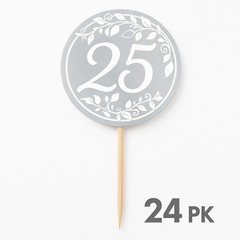 25th Anniversary Silver Party Picks - 3.5-Inch, 24 Pack