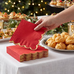 Red Scalloped Edge Hot Stamped Beverage Napkins - 5 In. X 5 In.