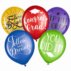 Multi-Colored Graduation Celebration Latex Balloons, 15-Pack