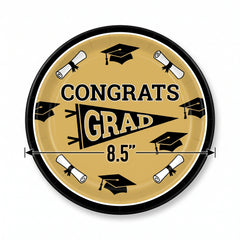 "Congrats Grad" Gold Round Paper Plates, 8.5-Inch, 20-Pack