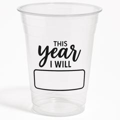 "This Year I Will" Clear Plastic Tumblers, 16 oz, 20 Pack for New Year's Eve