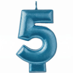 Metallic Blue Number 5 Birthday Candle