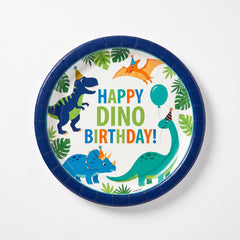 Dino-Mite Dinosaur Birthday Party Plates - 9" Round, 8 Pack
