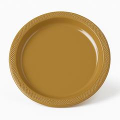 Elegant Gold 10.25" Round Plastic Dinner Plates - 20 Pack