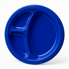 Royal Blue Divided Plastic Dinner Plates - 20 Pack, 10.25"