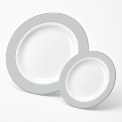 Silver Bordered Premium Plastic Plate Set - 20 Pack