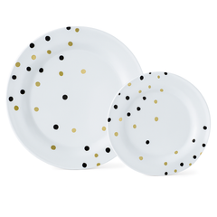 Black Polka Dot Plastic Premium Plate Multipack, 20 Pieces