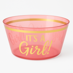 "It's a Girl" Pink & Gold Plastic Serving Bowl - 10"