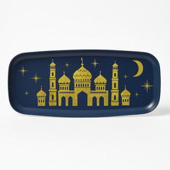 Elegant Eid Celebration Plastic Serving Platter - Navy and Gold