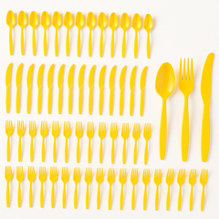 Sunshine Yellow Plastic Cutlery Set - 64 Pieces