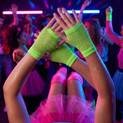 Black Short Fingerless Fishnet Gloves - Costume Accessory