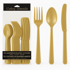 Elegant Gold Assorted Plastic Cutlery Set - 24 Pieces