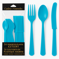Caribbean Blue Assorted Plastic Cutlery Set - 24 Pieces