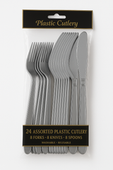 Silver Assorted Plastic Cutlery Set - 24 Pieces