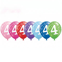 Colorful Printed Number 4 Latex Balloons - 12" Assorted