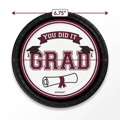 True to Your School Maroon Graduation Party Plates, 6.75-Inch, 20-Pack