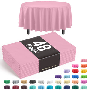 Round Pink Plastic Table Cover - 84 in. | Case of 48