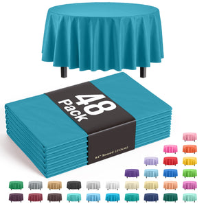 Round Turquoise Plastic Table Cover - 84 in. | Case of 48