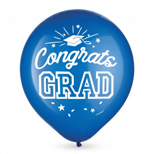 "Congrats Grad" Blue Latex Balloons - 12" Graduation Party Pack