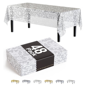 White Lace Plastic Table Cover | Case of 48 | 54 in. x 108 in.