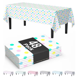 Pastel Polka Dot Plastic Table Cover | Case of 48 | 54 in. x 108 in.