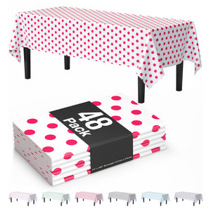 Red Polka Dot Plastic Table Cover | Case of 48 | 54 in. x 108 in.