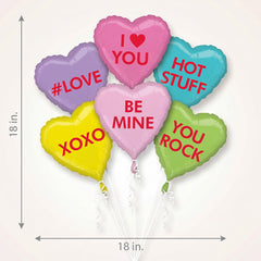 Valentine's Day Candy Heart Foil Balloons - 6 Pack