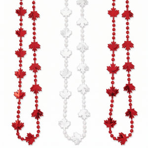 Canada Day Maple Leaf Bead Necklaces, Red & White, 3-Pack