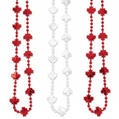 Canada Day Maple Leaf Bead Necklaces, Red & White, 3-Pack
