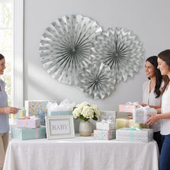 Silver Glitter Paper Fan Decorations - Set of 4