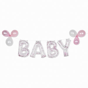 "Baby" Pink Confetti Foil Balloon Banner Kit