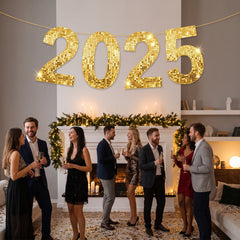 2025 Gold Paillette Oversized New Year's Hanging Banner, 12 Ft