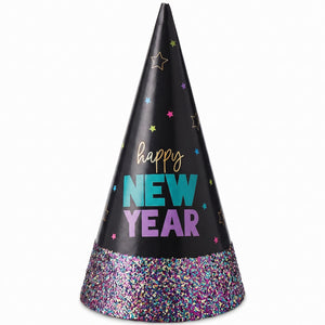 Glitter Dipped "Happy New Year" Starlight Cone Hat
