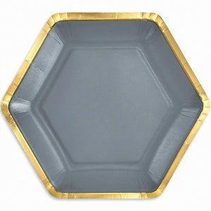 Elegant 7" Metallic Dark Gray Hexagon Plates