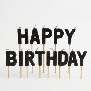 Black Glitter Happy Birthday Letter Candle Picks | 13 Count