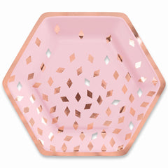 Blush Birthday Hexagon Metallic Plates - 9" Pink/Rose Gold, 8-Pack