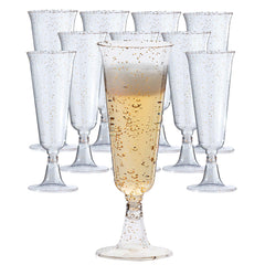 5 Oz. Gold Sparkle Plastic Flute Glasses | 144 Qty
