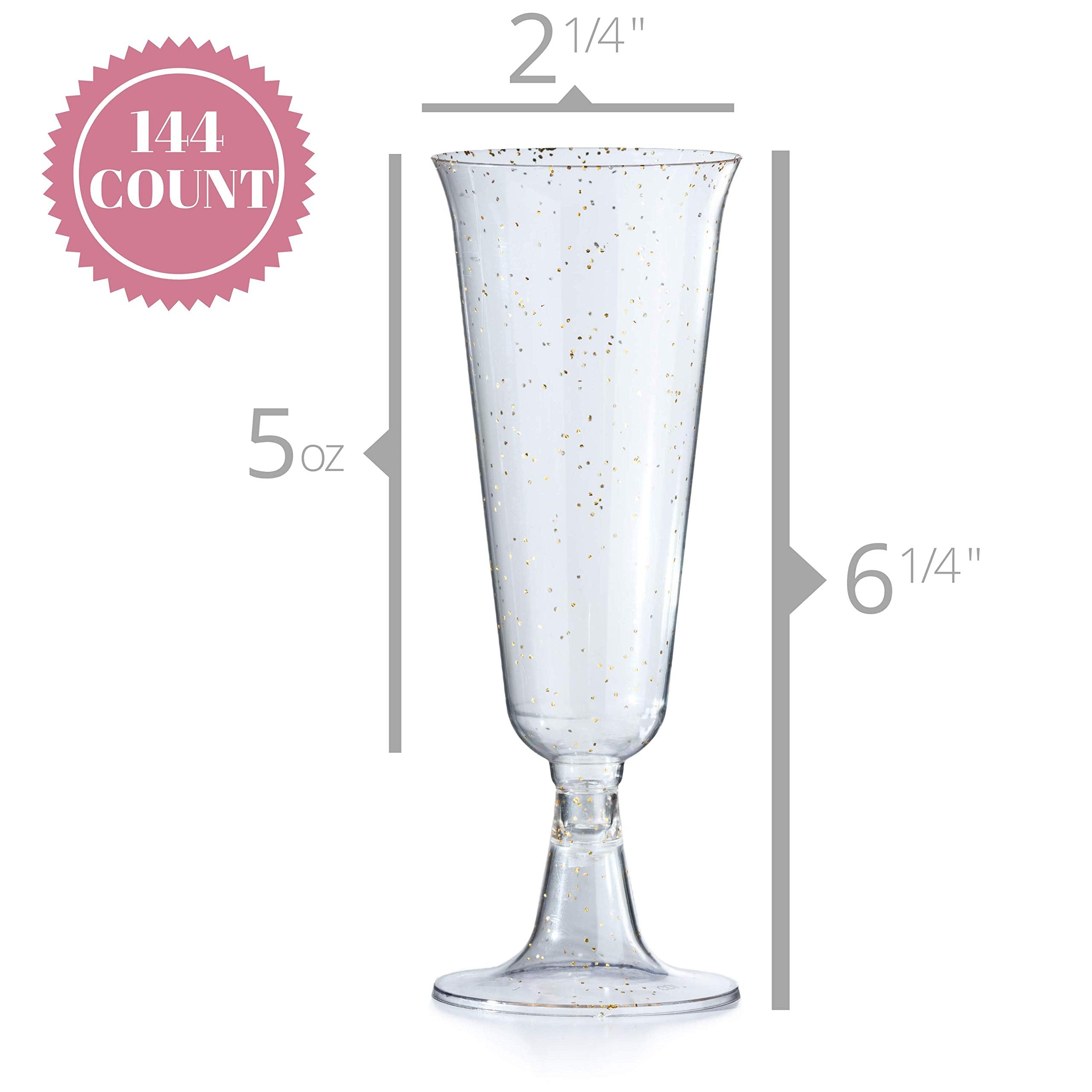 5 Oz. Rose Gold Sparkle Plastic Flute Glasses | 12 Count
