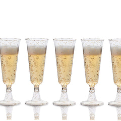 5 Oz. Silver Sparkle Plastic Flute Glasses | 144 Qty
