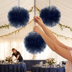 Navy Tulle Fluffy Decorations - Set of 3
