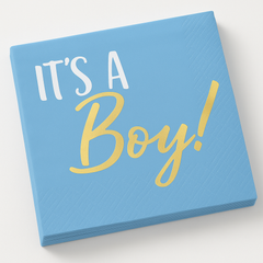 Blue & Gold "It's a Boy" Beverage Napkins - 16 Pack