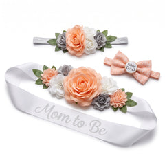 Soft Jungle Baby Shower Wearable Kit - Floral Sash, Headband & Bow Tie Set