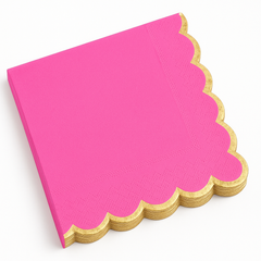 Bright Pink Scalloped Edge Luncheon Napkins with Gold Hot Stamp