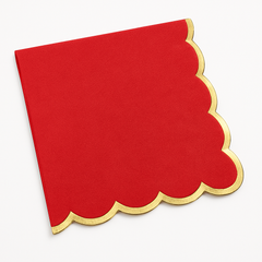Red Scalloped Edge Luncheon Napkins with Gold Foil