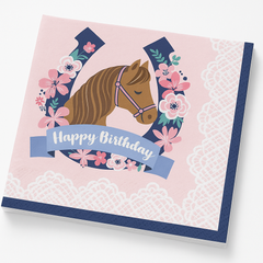Saddle Up Horse Birthday Lunch Napkins - 6.5 In. x 6.5 In. - Pink, 16-Pack