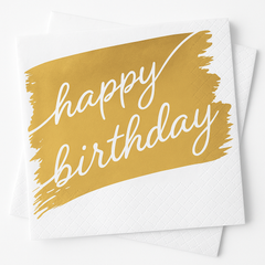 Golden Age "Happy Birthday" Gold & White Lunch Napkins - 16 Pack